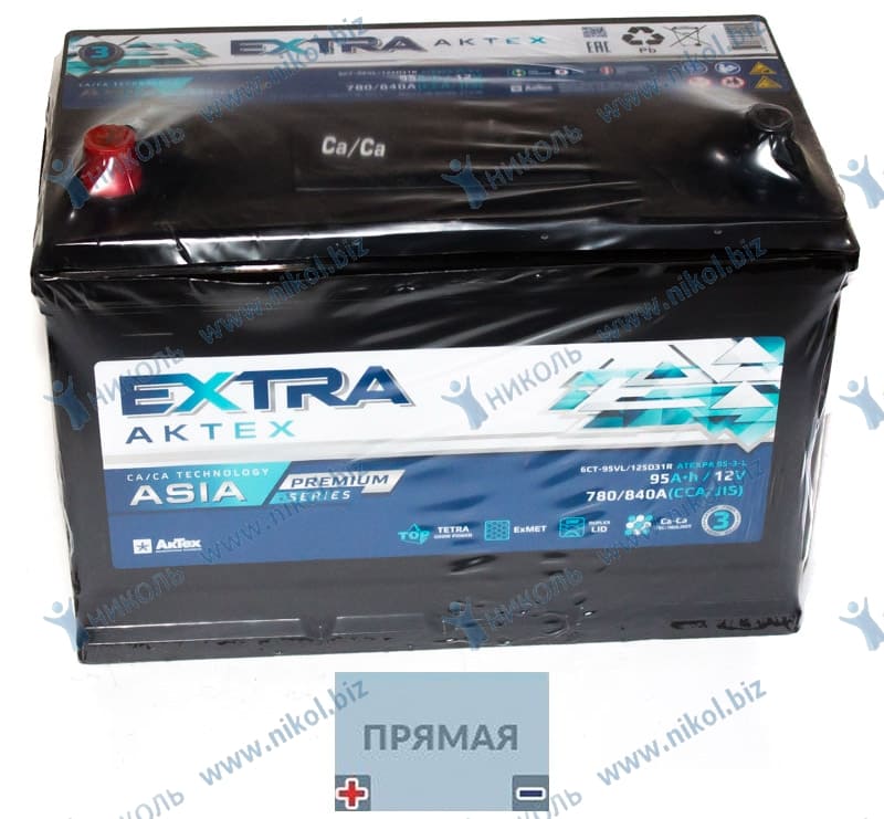 АКБ Asia 95 А/ч п.п. Актех Extra Premium конус (125D31R) ток 780 306 х 175 х 225 РАСПРОДАЖА