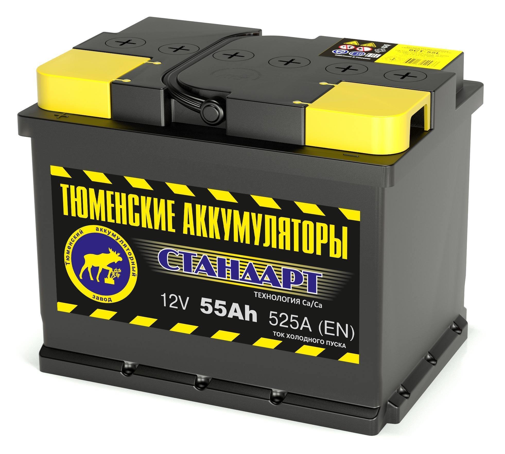 Аккумулятор 55 А/ч прямая полярность Тюмень ток 525 А 242x175x190 6CT55L1