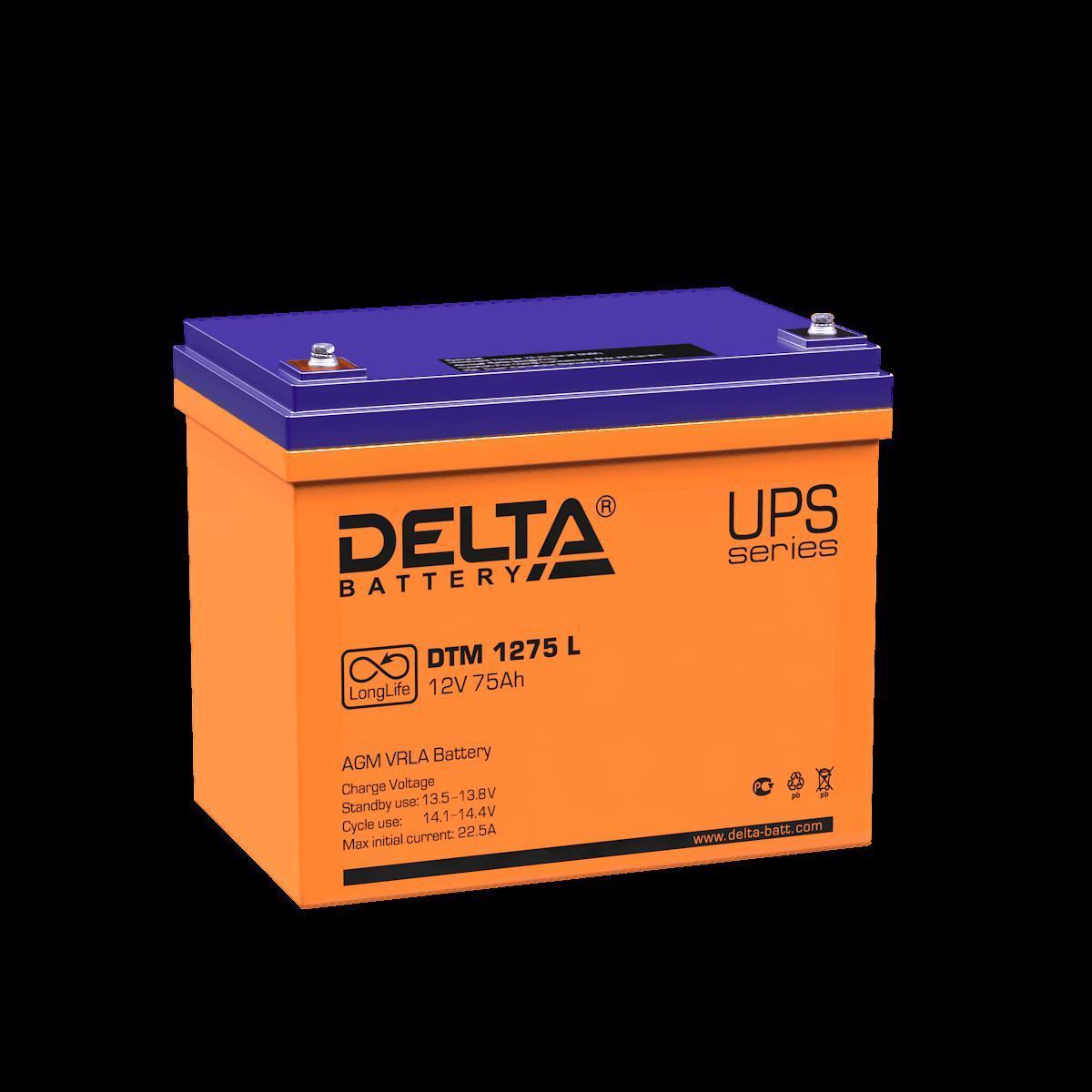 Аккумулятор ИБП 12 В 75 А/ч прямая полярность Delta DTM 258x166x206