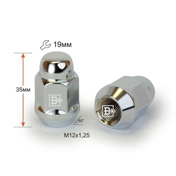Гайка колеса M 12x1,25x35 хром конус с выступом закрытая ключ 19 Вектор