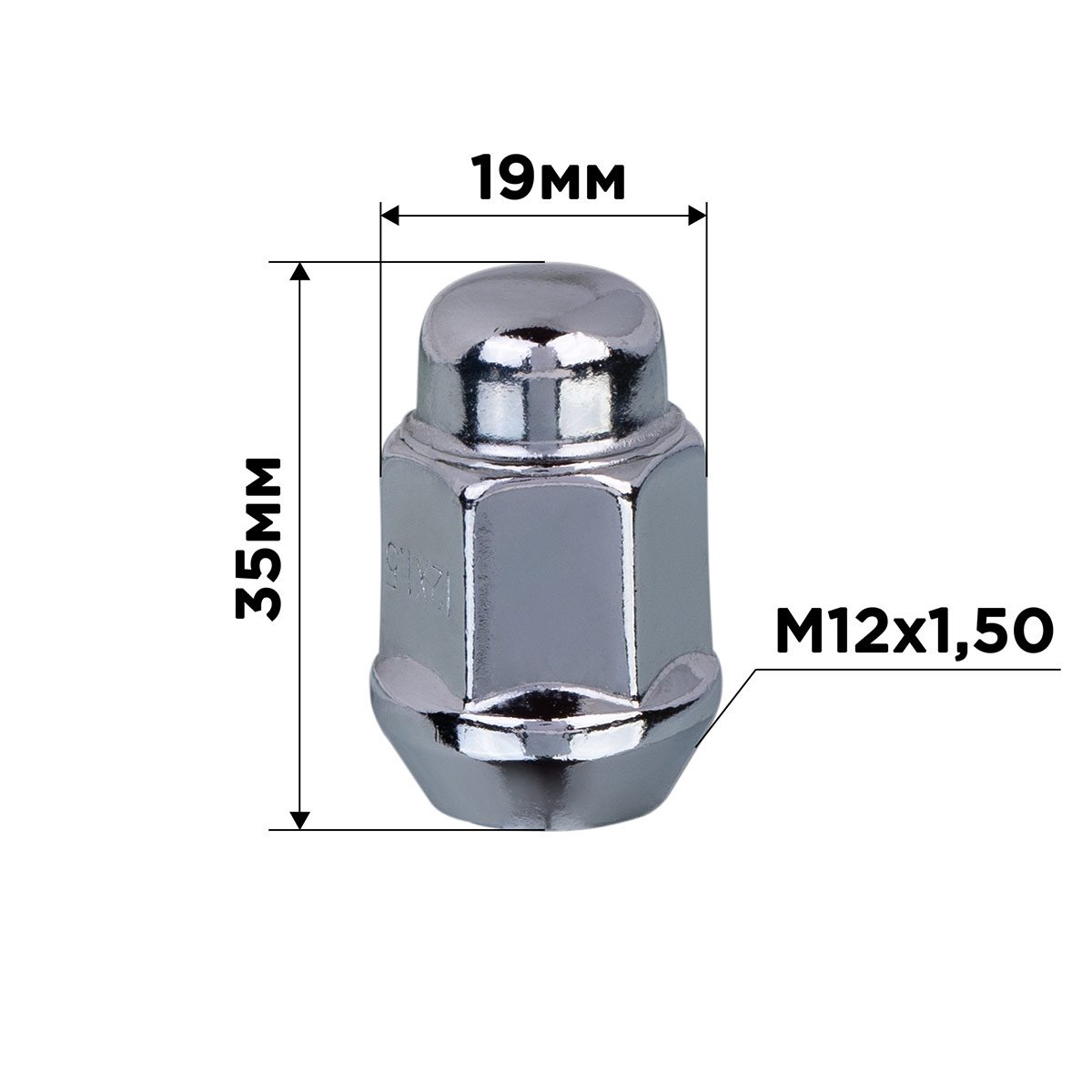 Гайка конус М12x1,50 закрытая 35мм ключ 3/4"(19мм) хром SKYWAY