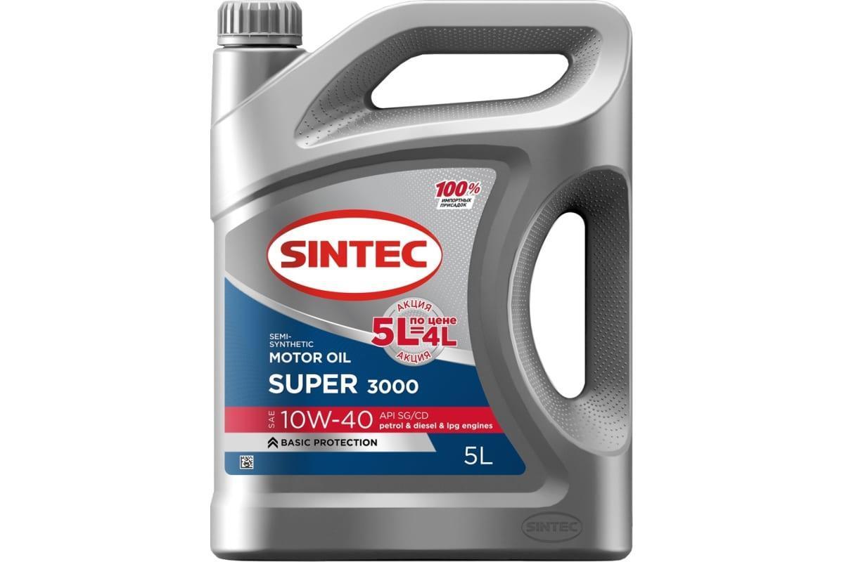 Масло моторное Sintec 10W-40 Super 3000 SG/CD п/синтетическое 5л Акция 5л по цене 4л / 10W40
