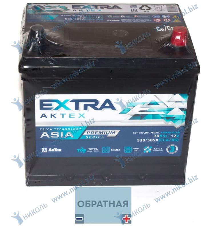 АКБ Asia 80 А/ч о.п. Актех Extra Premium конус (85D23L) ток 530 232 х 175 х 225