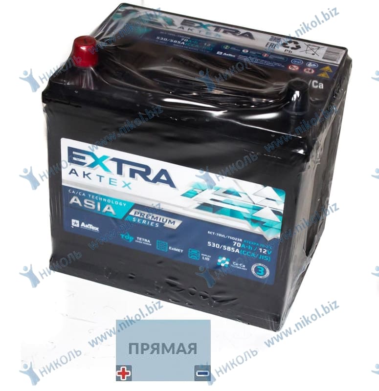 АКБ Asia 80 А/ч п.п. Актех Extra Premium конус (85D23L) ток 530 232 х 175 х 225