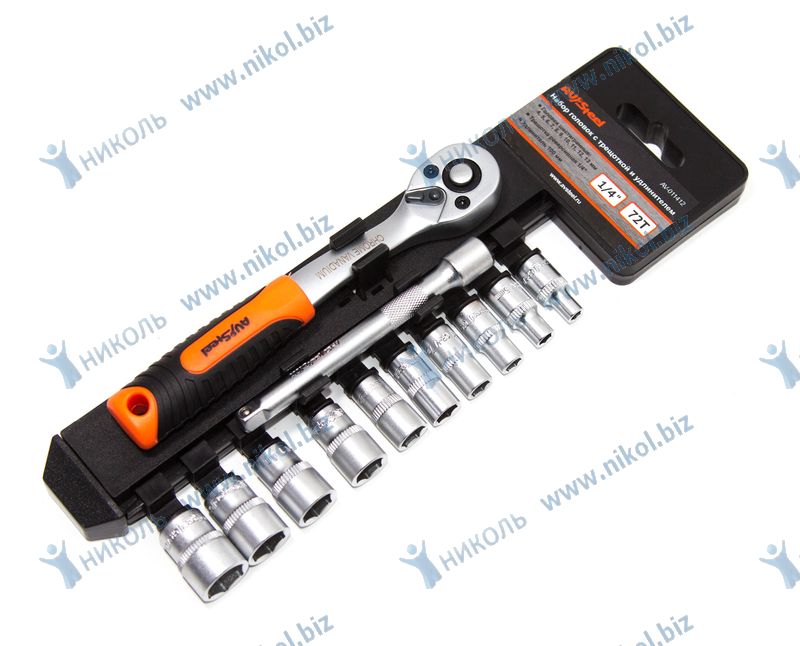 Набор головок AV Steel 12 пр (4-13мм) 1/4" с трещоткой