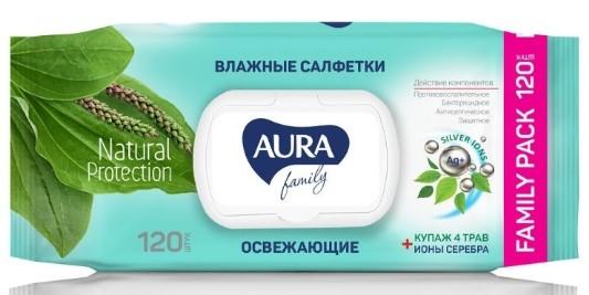 Салфетки влажные Family освежающие big-pack с крышкой 120 шт. Aura