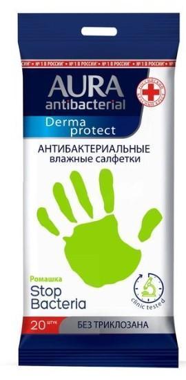 Салфетки влажные антибактериальные Derma protect Ромашка 20 шт. Aura